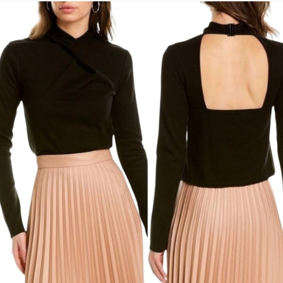 Vince Women’s Black Draped Twist Neck Long Sleeve Top Open Back Modern L - Picture 1 of 8